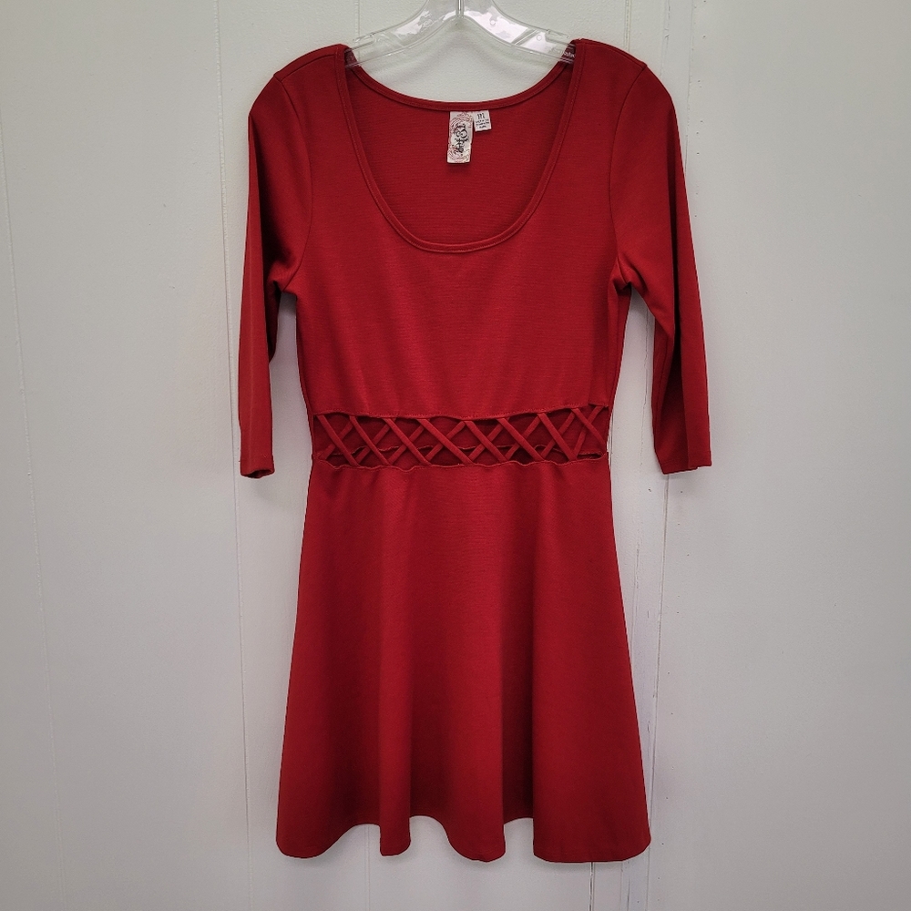L8teR Cut Out Waist Long Sleeve Fit And Flare Dress